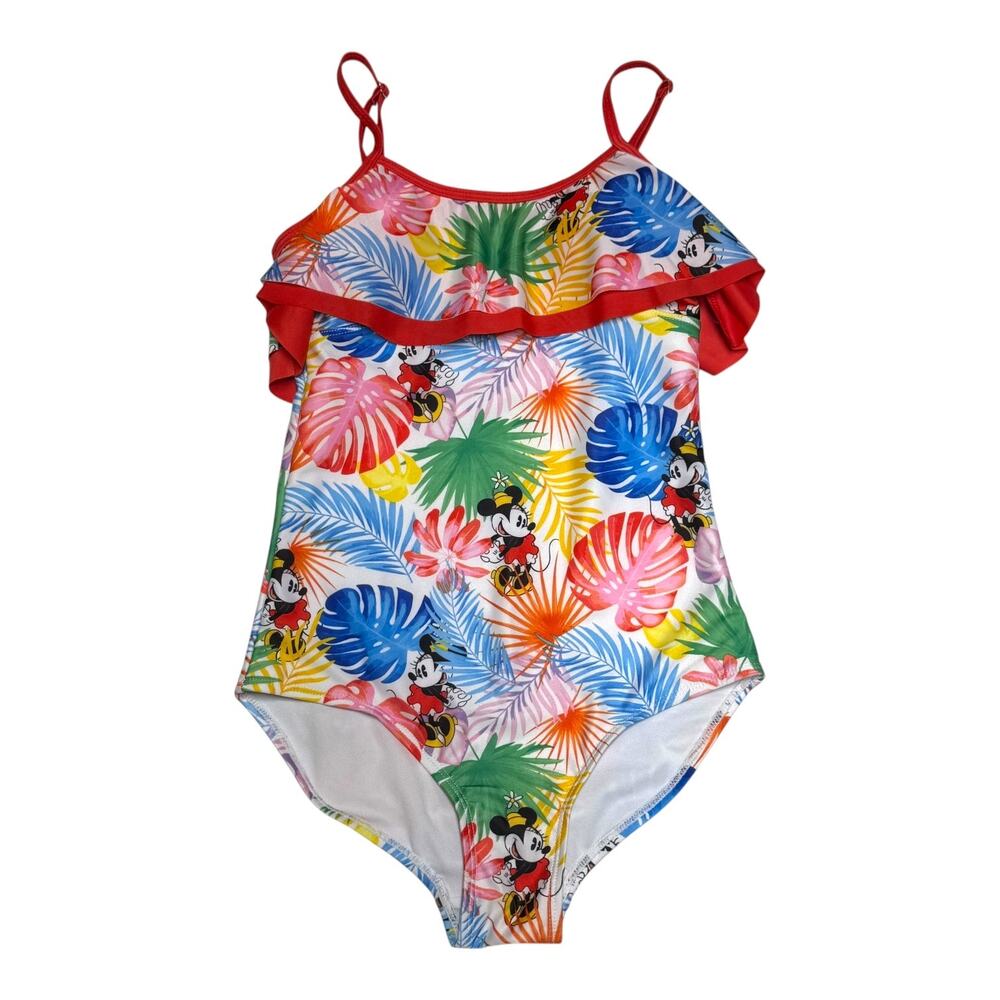 Disney Minnie Mouse Tropical One Piece Swimsuit Ruffle Red Blue Pink Yellow XS